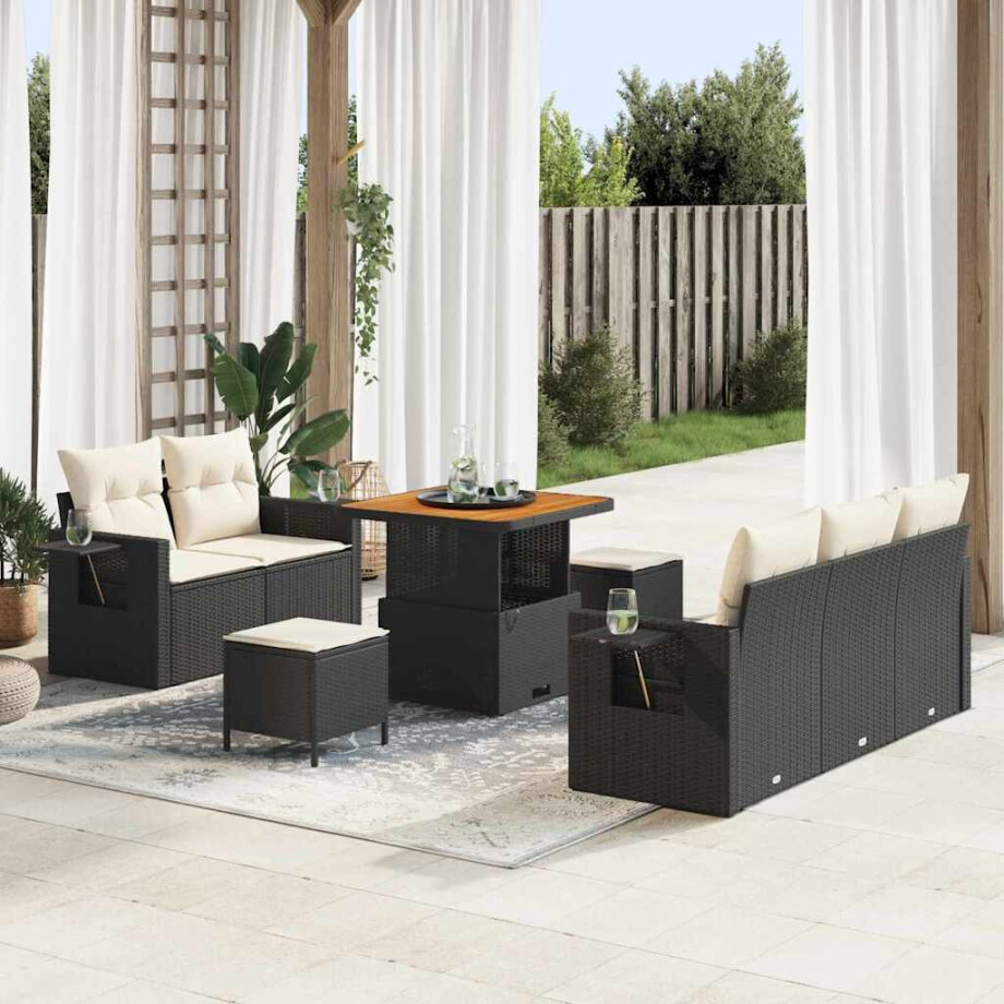 vidaXL Tuin Sofa Set met kussen 8 pcs Zwart poly rattan afbeelding 1