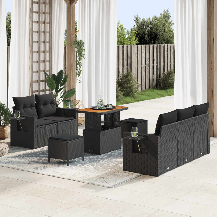 vidaXL Tuin Sofa Set met kussen 8 pcs Zwart poly rattan afbeelding 1