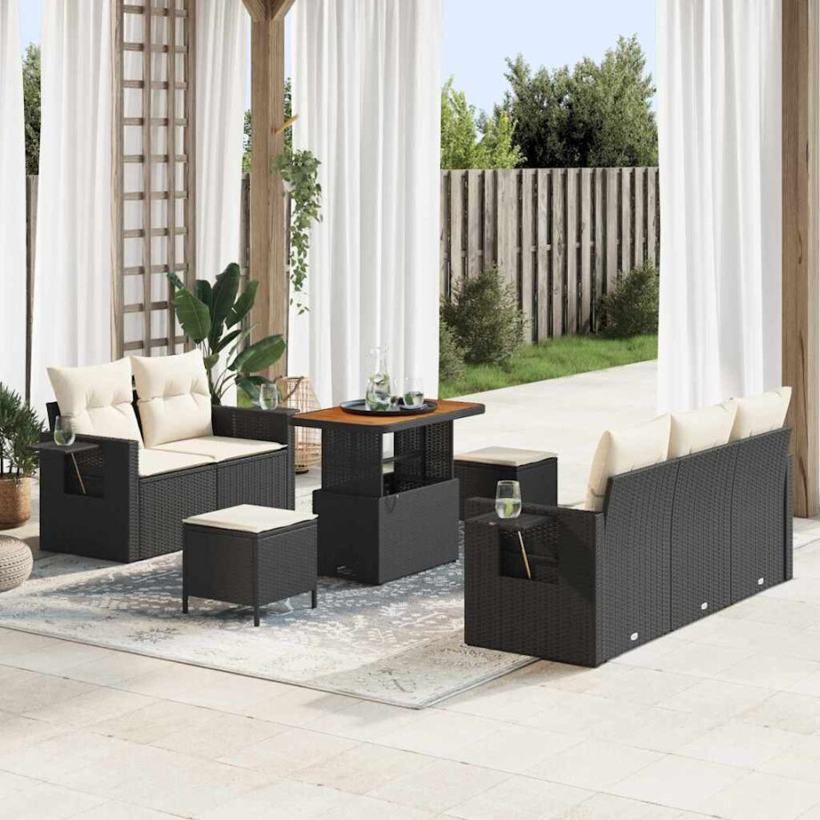 vidaXL Tuin Sofa Set met kussen 8 pcs Zwart poly rattan afbeelding 1