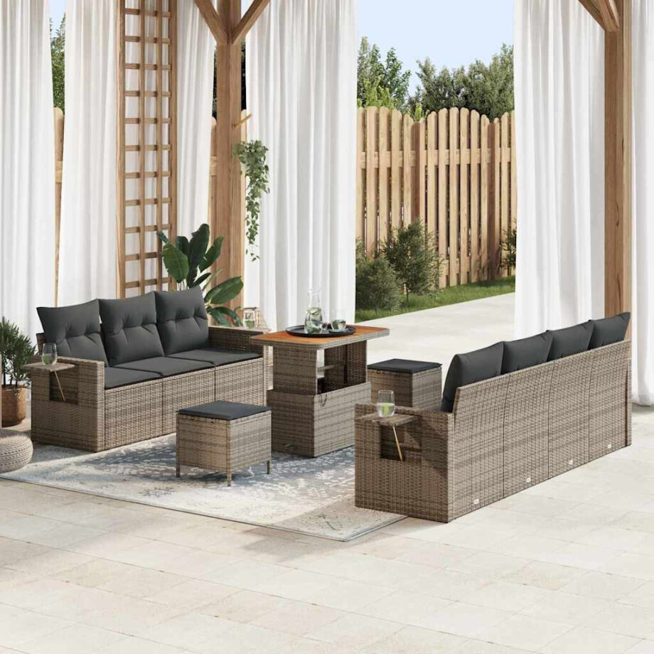 vidaXL Tuin Sofa Set 10 pcs Grijs poly rattan afbeelding 1