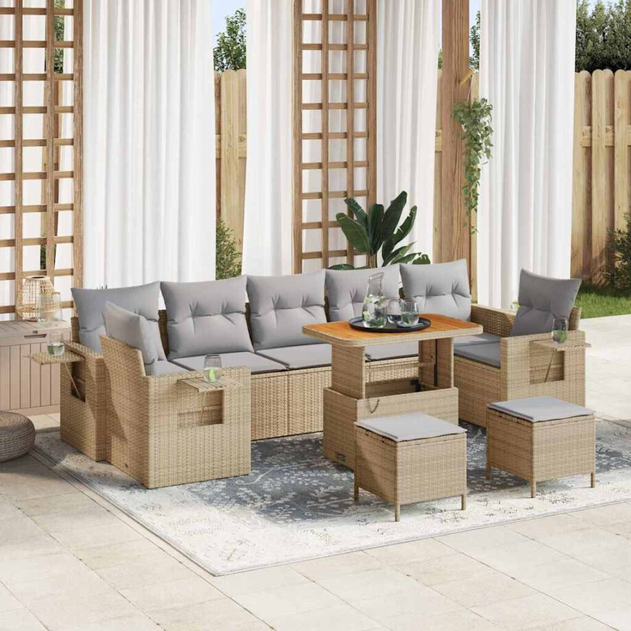 vidaXL Tuin Sofa Set met kussen 10 pcs Beige poly rattan afbeelding 1