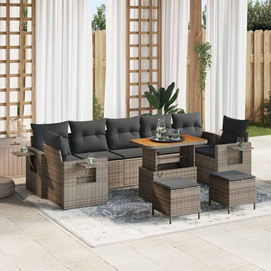 vidaXL Tuin Sofa Set met kussen 10 pcs Grijs poly rattan afbeelding 1