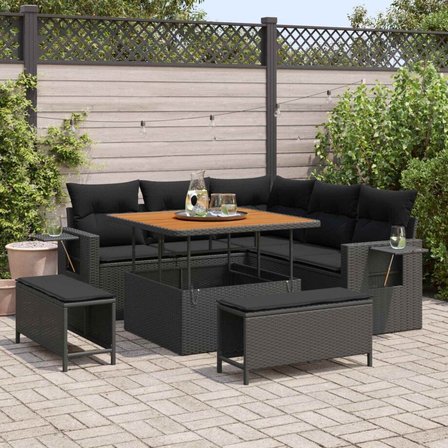 vidaXL Tuin Sofa Set met kussen 8 pcs Zwart poly rattan afbeelding 1