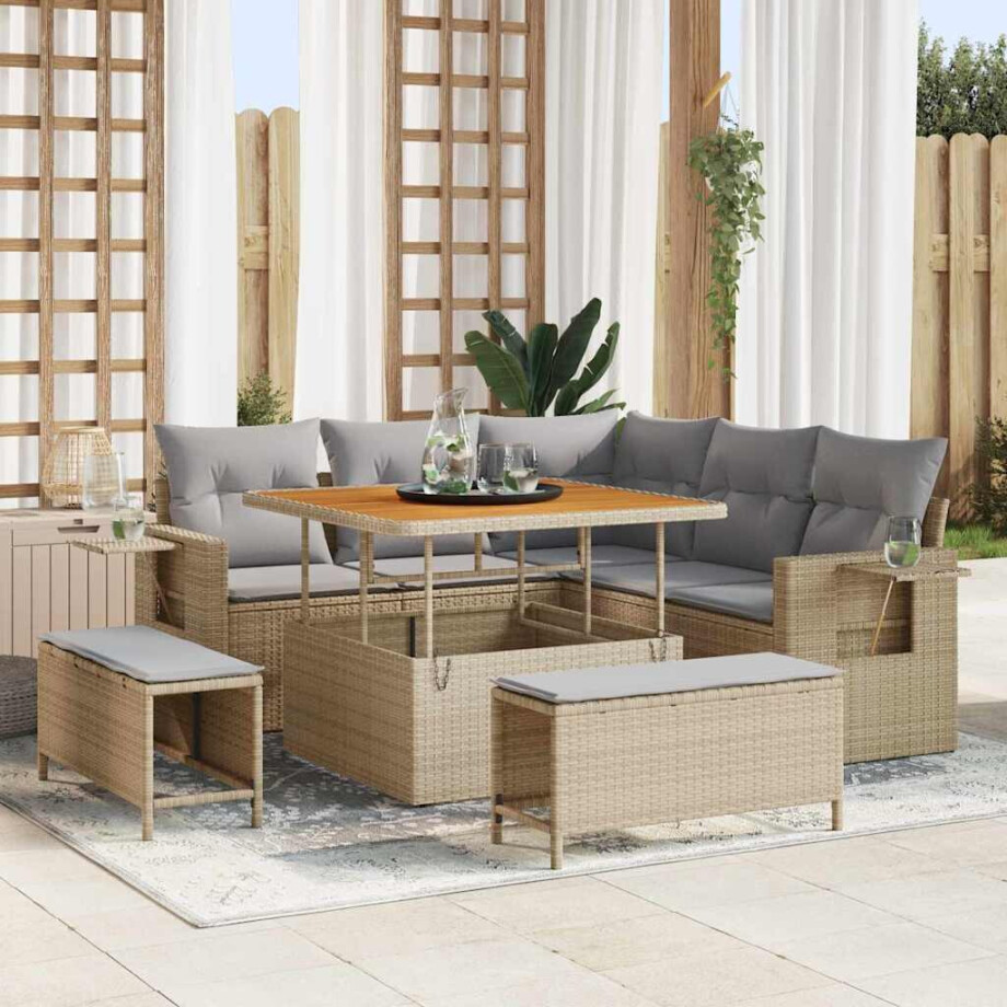 vidaXL Tuin Sofa Set met kussen 8 pcs Beige poly rattan afbeelding 1