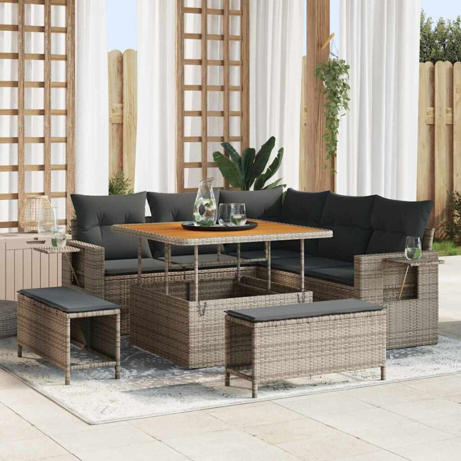 vidaXL Tuin Sofa Set met kussen 8 pcs Grijs poly rattan afbeelding 1