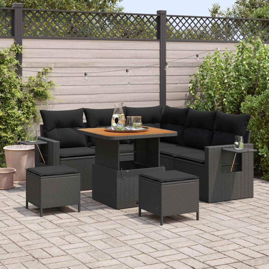 vidaXL Tuin Sofa Set met kussen 8 pcs Zwart poly rattan afbeelding 1