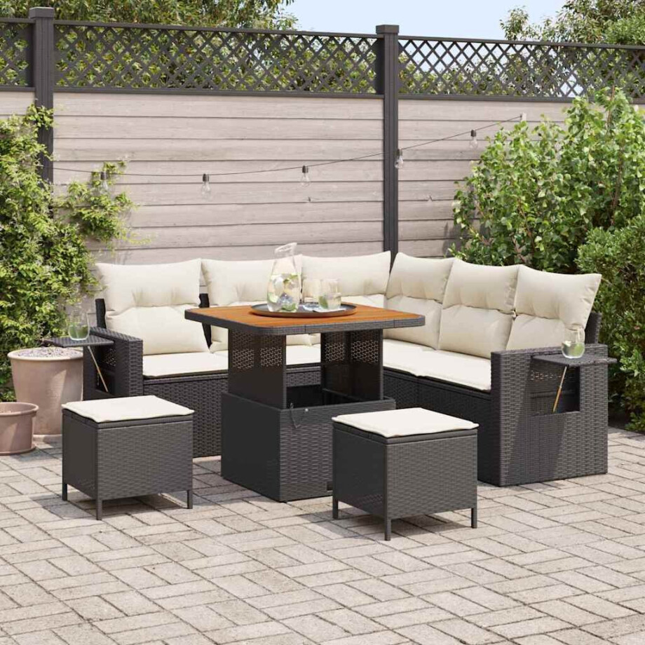 vidaXL Tuin Sofa Set met kussen 8 pcs Zwart poly rattan afbeelding 1