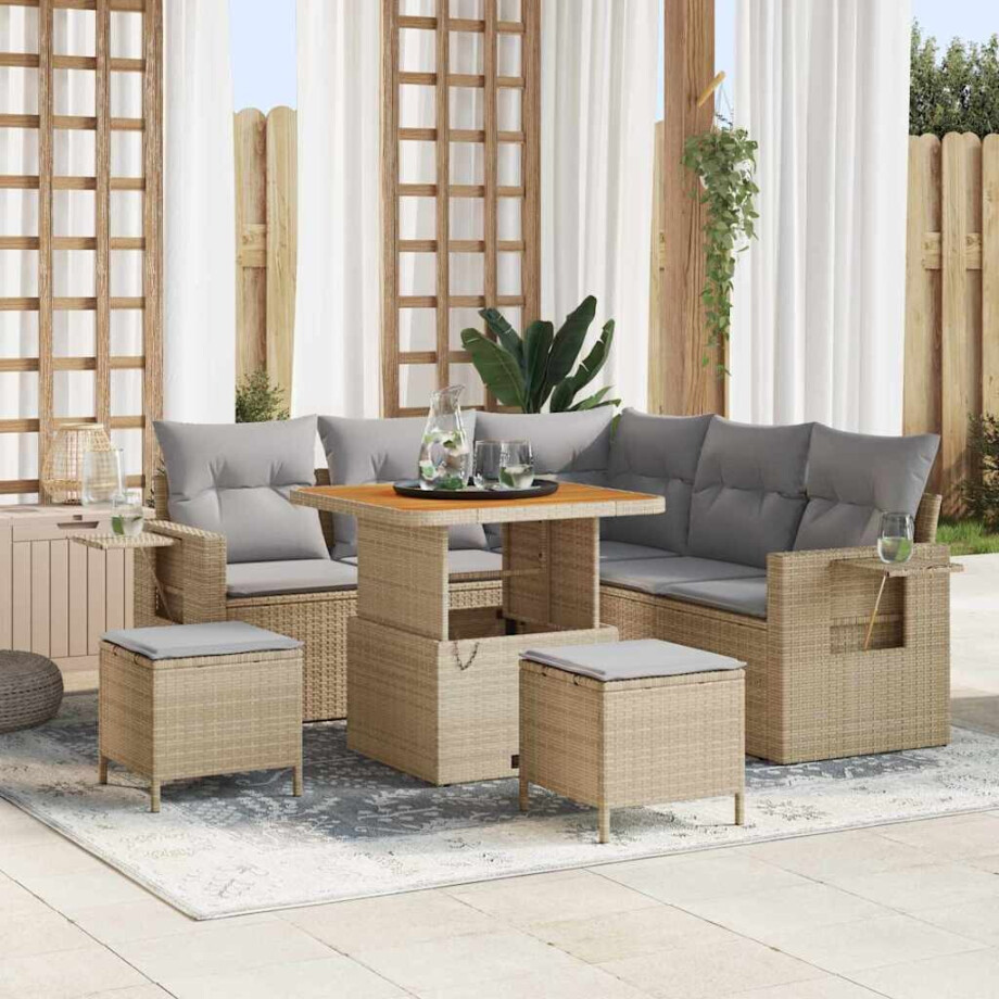 vidaXL Tuin Sofa Set met kussen 8 pcs Beige poly rattan afbeelding 1