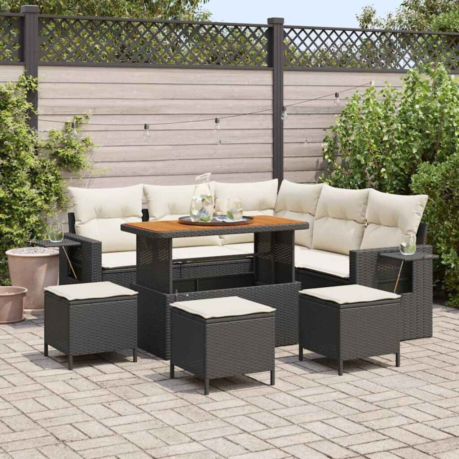 vidaXL Tuin Sofa Set met kussen 9 pcs Zwart poly rattan afbeelding 1