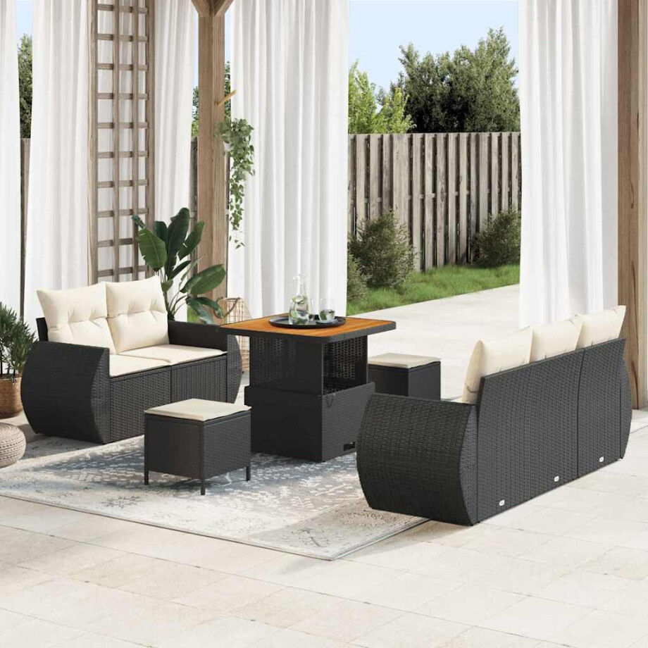 vidaXL Tuin Sofa Set 8 pcs Zwart poly rattan afbeelding 1