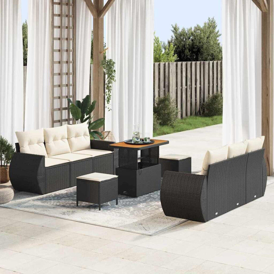 vidaXL Tuin Sofa Set met kussen met opslag 9 pcs Zwart poly rattan afbeelding 1