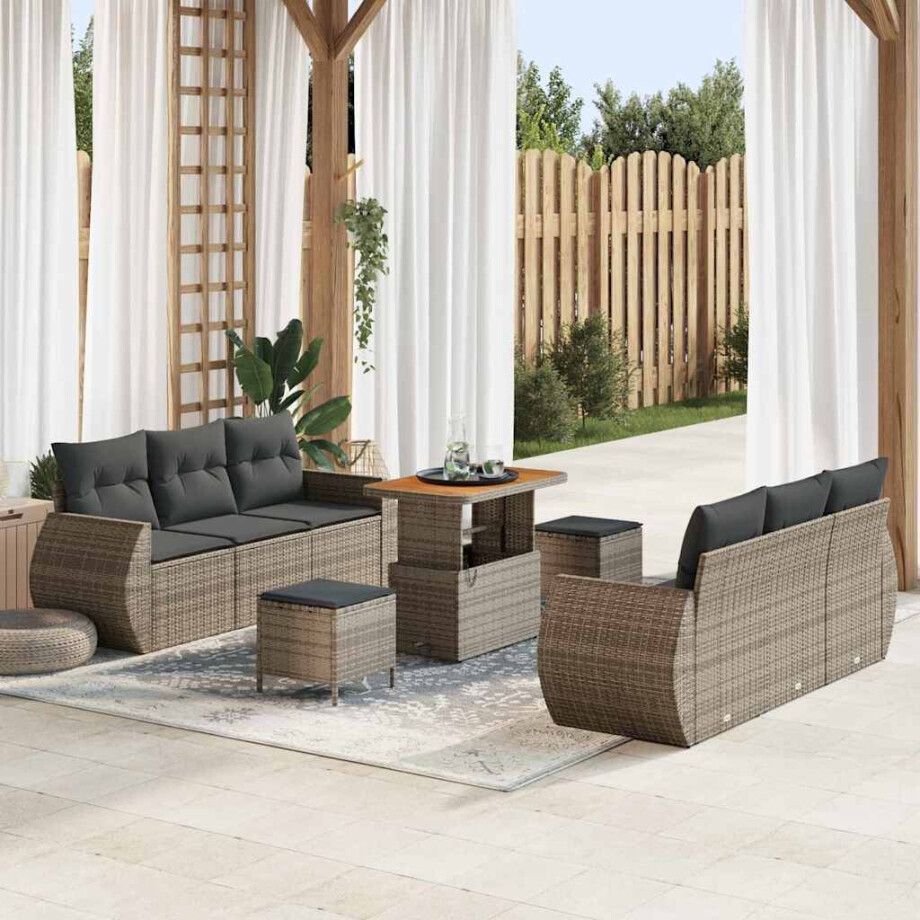 vidaXL Tuin Sofa Set 9 pcs Grijs poly rattan afbeelding 1