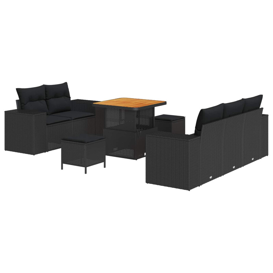 vidaXL Tuin Sofa Set met kussen 8 pcs Zwart poly rattan afbeelding 1