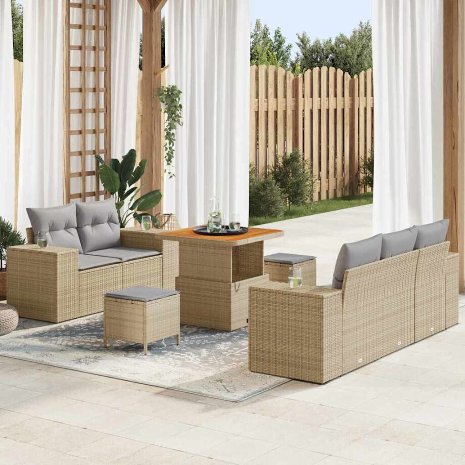 vidaXL Tuin Sofa Set met kussen 8 pcs Beige poly rattan afbeelding 1