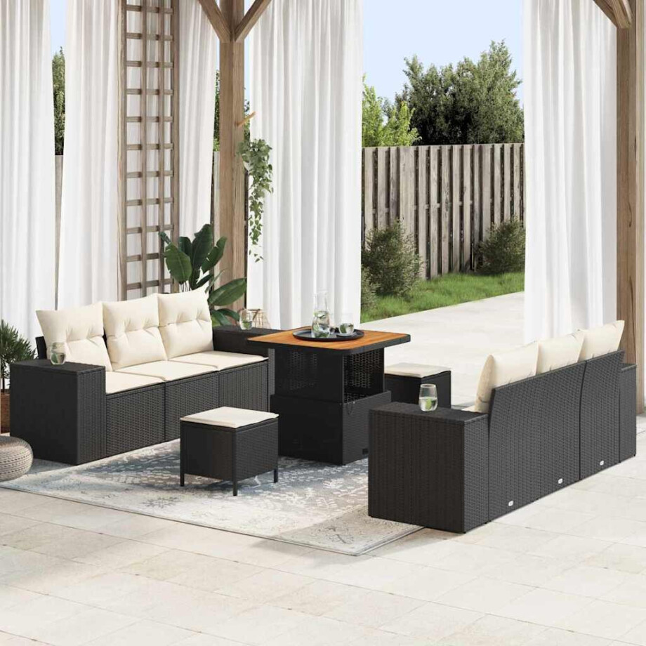 vidaXL Tuin Sofa Set met kussen 9 pcs Zwart Poly riet afbeelding 1