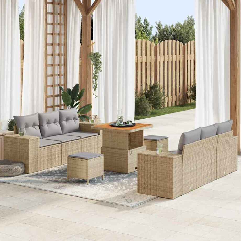 vidaXL Tuin Sofa Set met kussen 9 pcs Beige Poly riet afbeelding 1