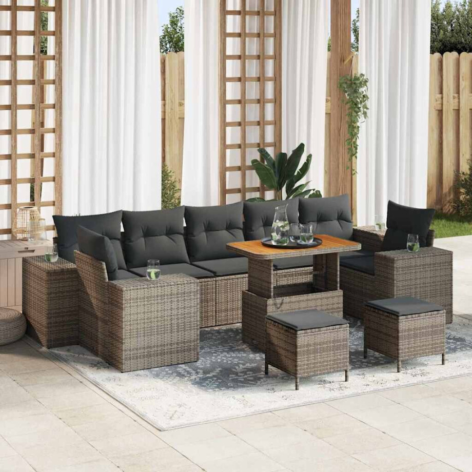 vidaXL Tuin Sofa Set 10 pcs Grijs poly rattan afbeelding 1