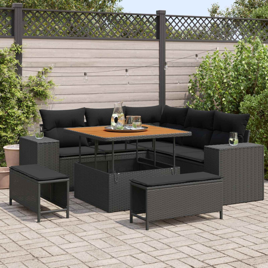 vidaXL Tuin Sofa Set met kussen 8 pcs Zwart poly rattan afbeelding 1