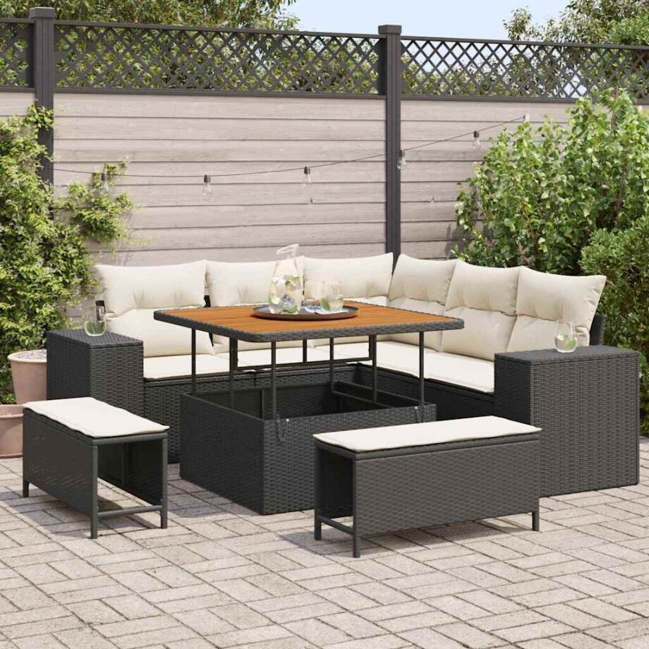 vidaXL Tuin Sofa Set met kussen 8 pcs Zwart poly rattan afbeelding 1