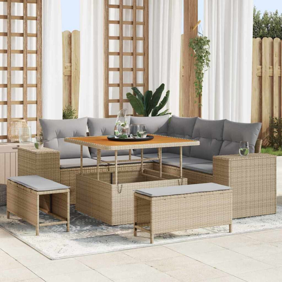 vidaXL Tuin Sofa Set met kussen 8 pcs Beige poly rattan afbeelding 1
