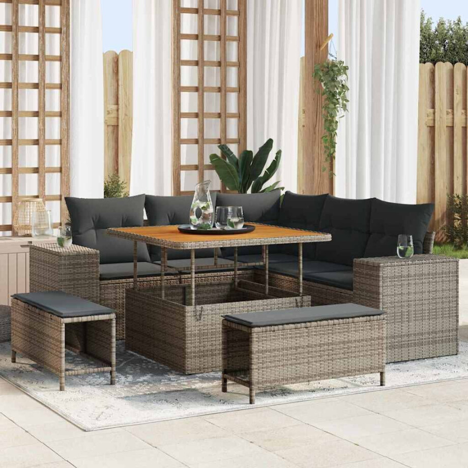 vidaXL Tuin Sofa Set met kussen 8 pcs Grijs poly rattan afbeelding 1