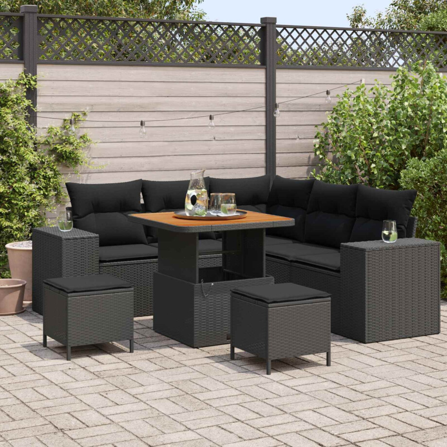 vidaXL Tuin Sofa Set met kussen 8 pcs Zwart poly rattan afbeelding 1