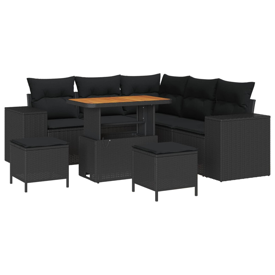 vidaXL Tuin Sofa Set met kussen 8 pcs Zwart poly rattan afbeelding 1