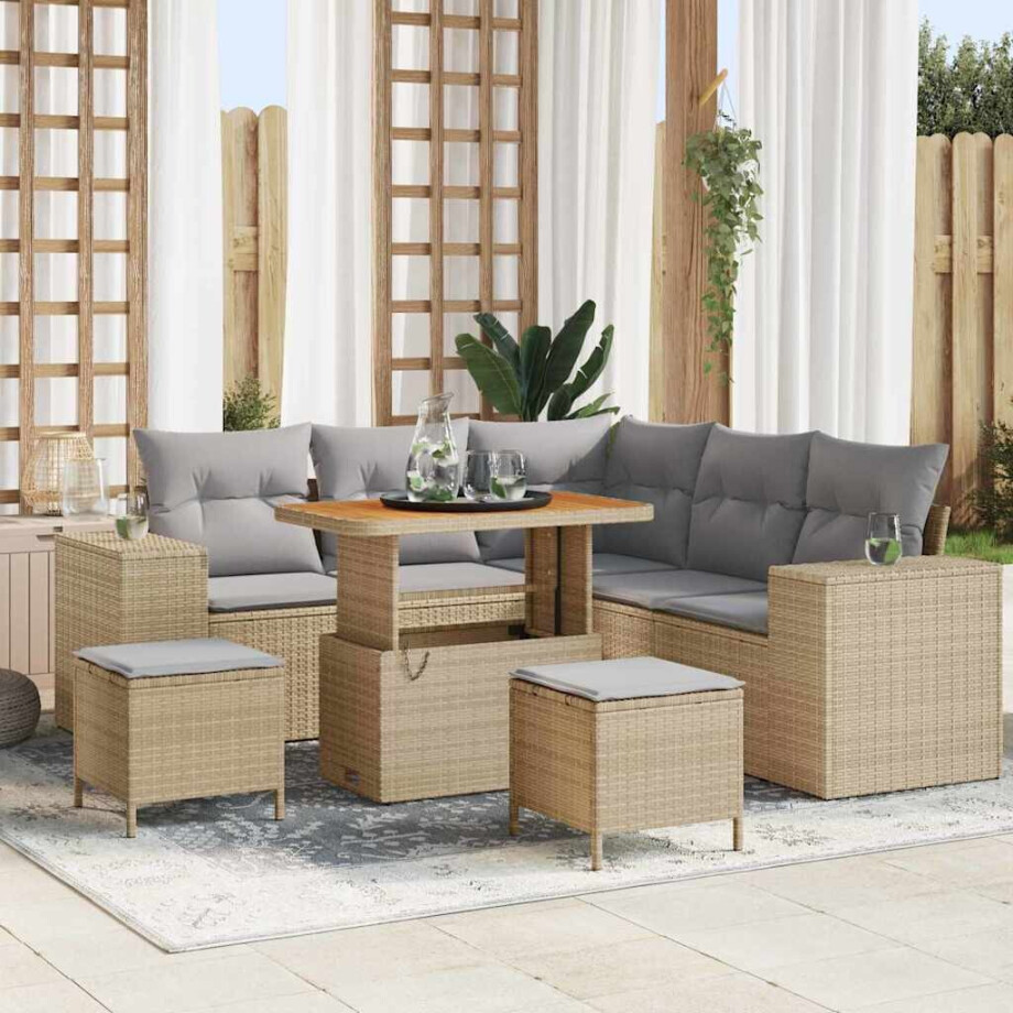 vidaXL Tuin Sofa Set met kussen 8 pcs Beige poly rattan afbeelding 1