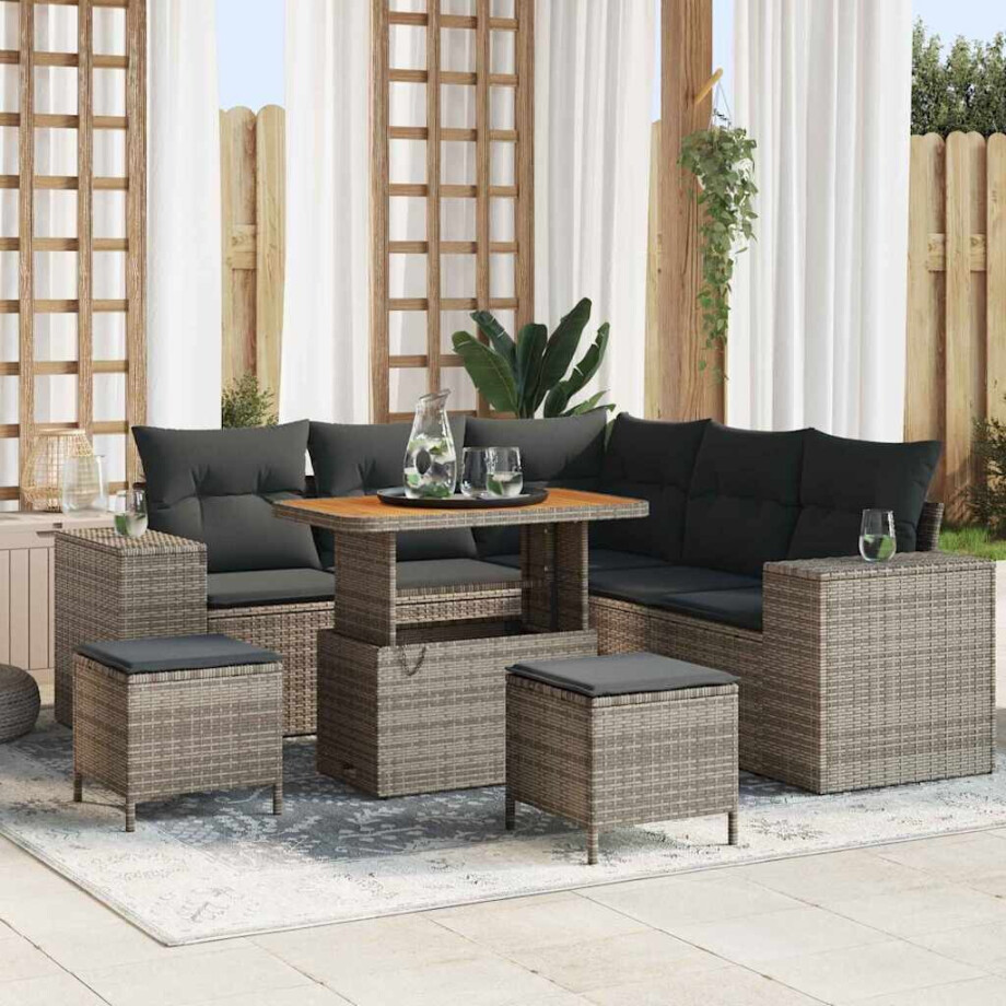 vidaXL Tuin Sofa Set met kussen 8 pcs Grijs poly rattan afbeelding 1