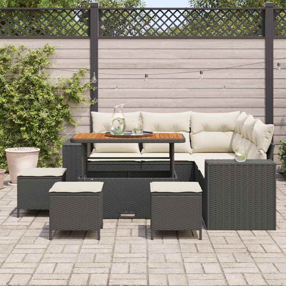vidaXL Tuin Sofa Set met kussen 9 pcs Zwart poly rattan afbeelding 1