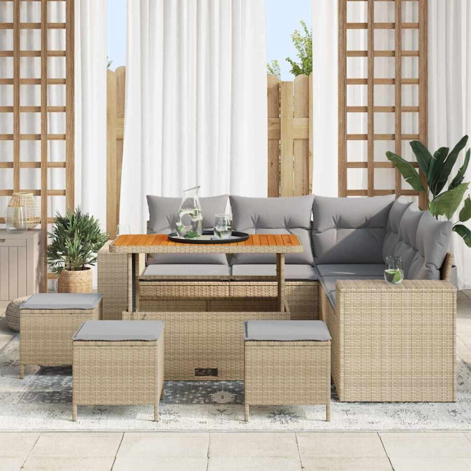 vidaXL Tuin Sofa Set met kussen 9 pcs Beige poly rattan afbeelding 1