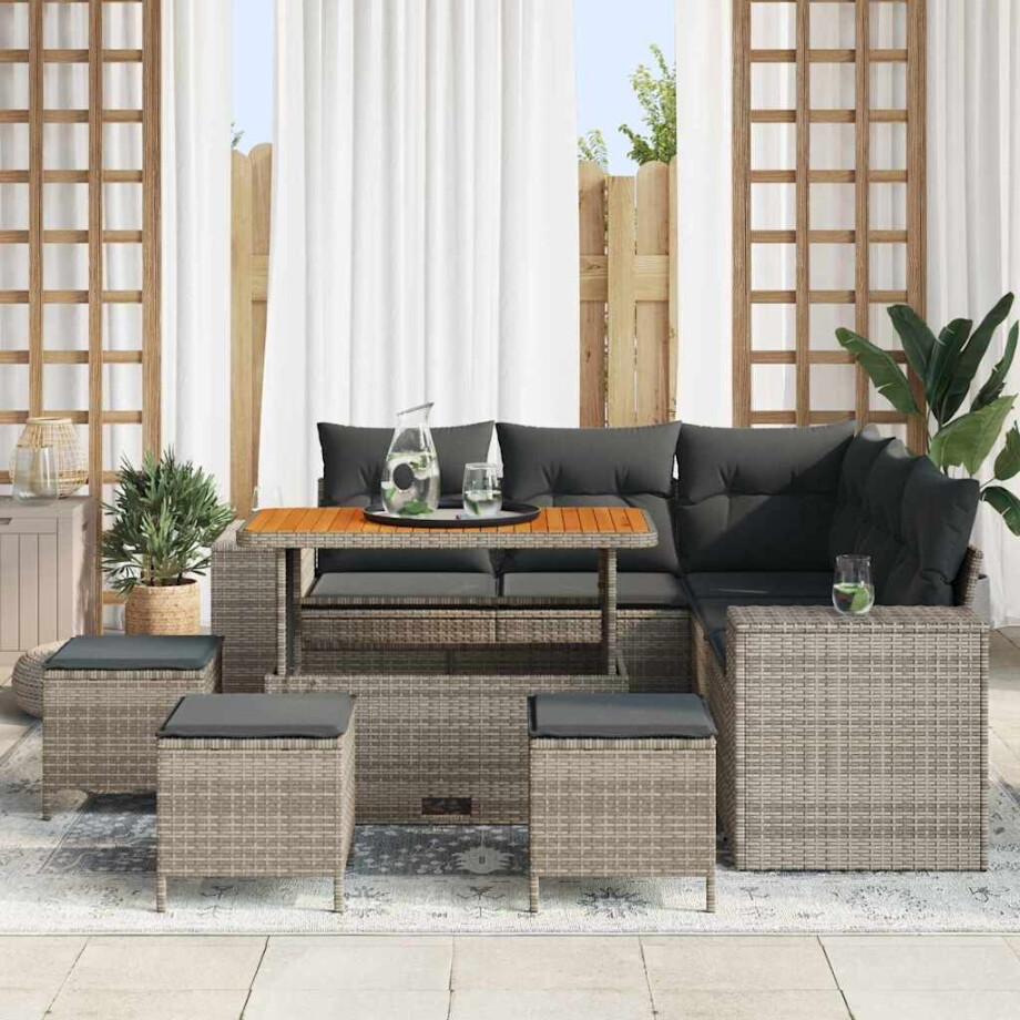 vidaXL Tuin Sofa Set met kussen 9 pcs Grijs poly rattan vidaXL Tuin Sofa Set met kussen 9 pcs Grijs poly rattan afbeelding 1