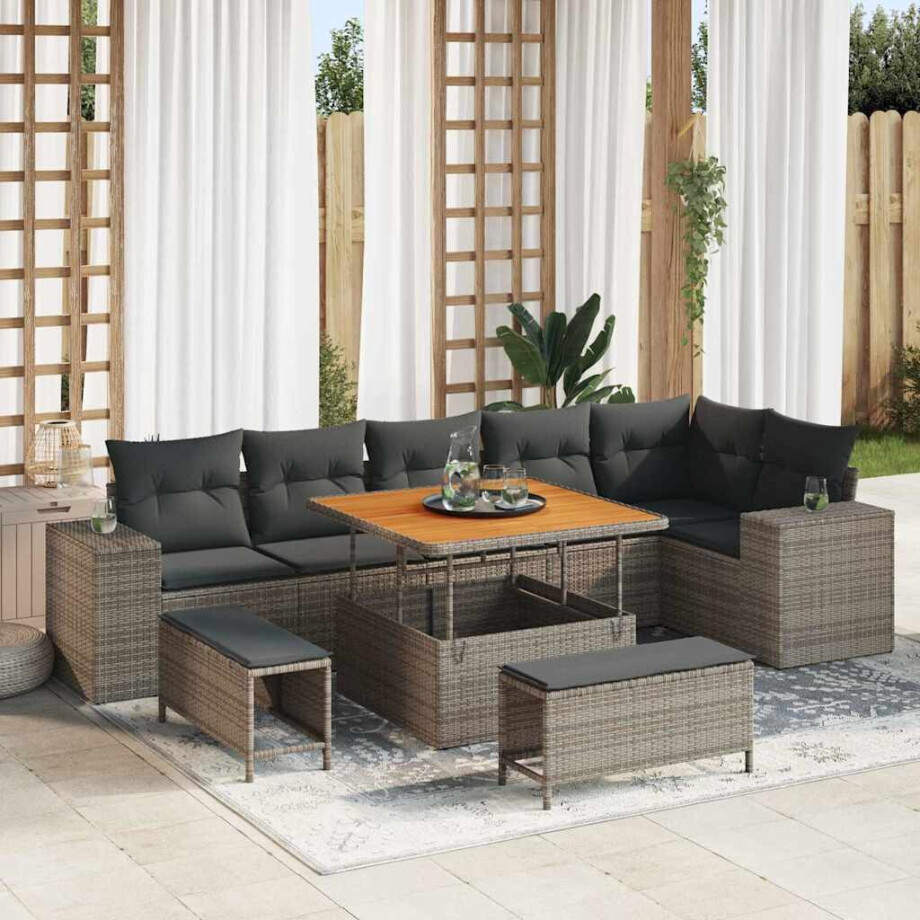vidaXL Tuin Sofa Set met kussen 9 pcs Grijs poly rattan vidaXL Tuin Sofa Set met kussen 9 pcs Grijs poly rattan afbeelding 1