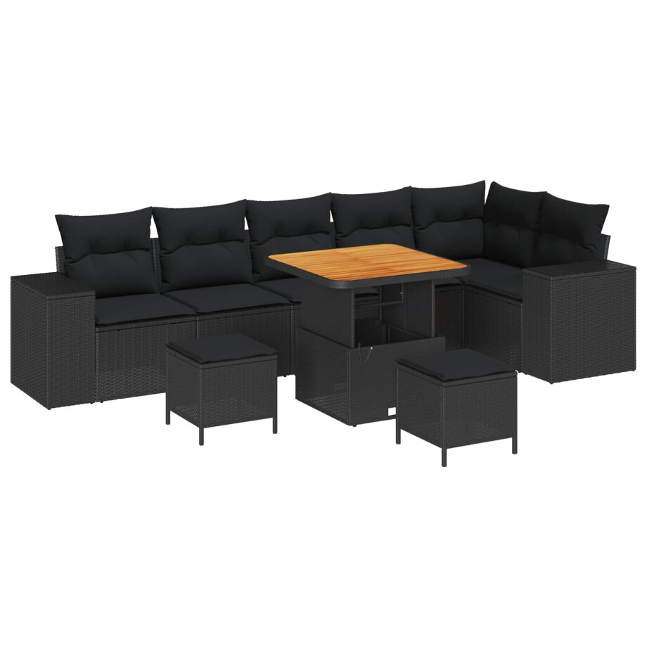 vidaXL Tuin Sofa Set met kussen 9 pcs Zwart poly rattan afbeelding 1
