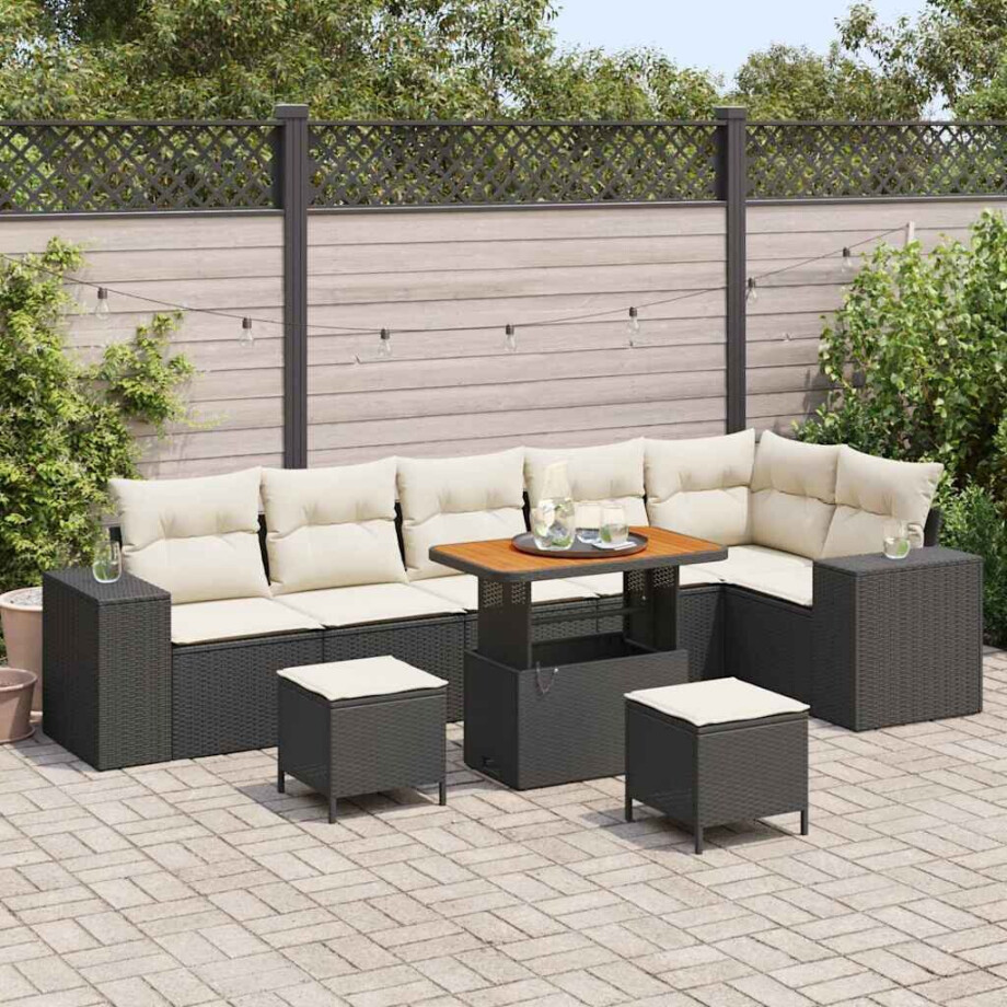 vidaXL Tuin Sofa Set met kussen 9 pcs Zwart poly rattan afbeelding 1