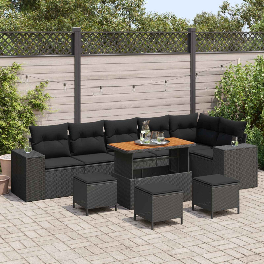 vidaXL Tuin Sofa Set met kussen 10 pcs Zwart poly rattan afbeelding 1