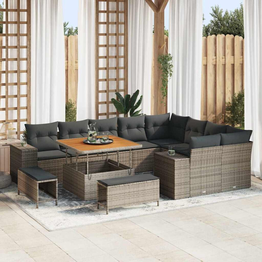 vidaXL Tuin Sofa Set met kussen 12 pcs Grijs poly rattan afbeelding 1