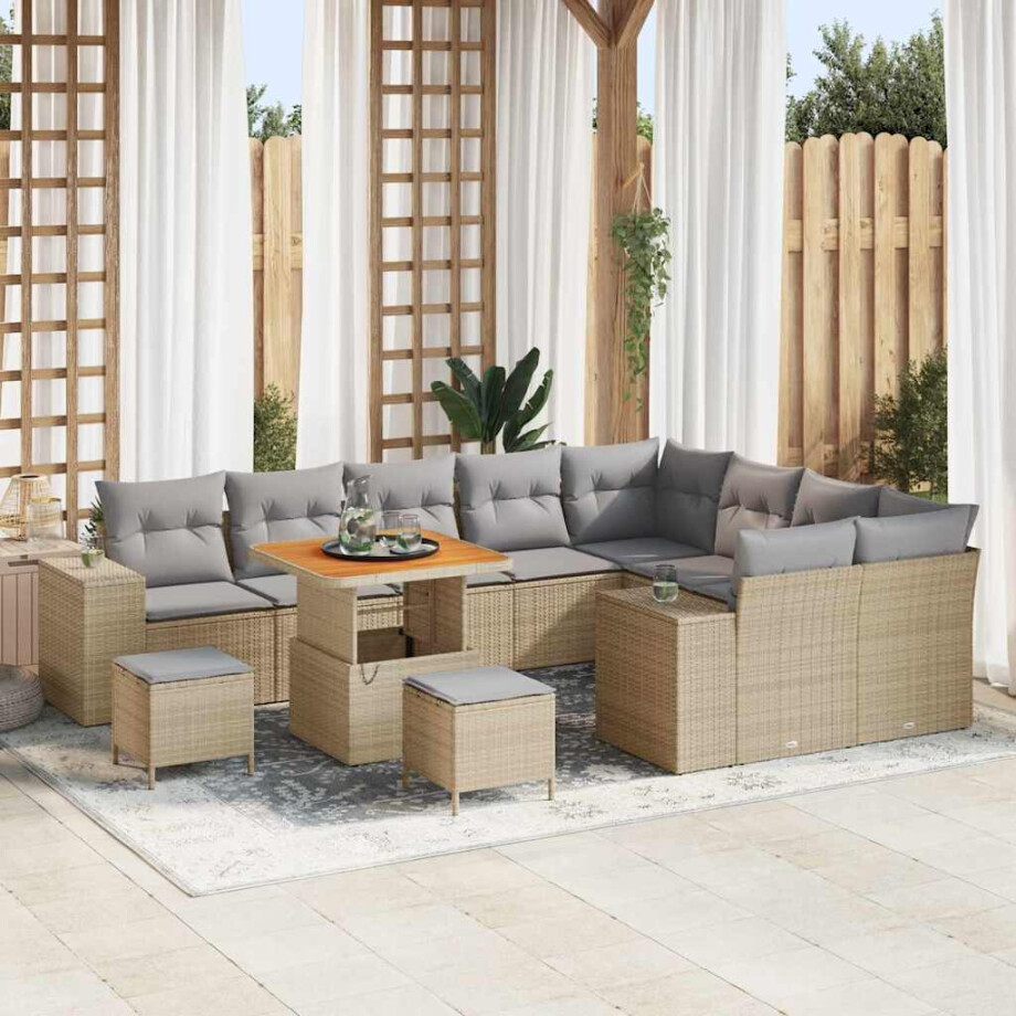vidaXL Tuin Sofa Set 12 pcs Beige poly rattan afbeelding 1