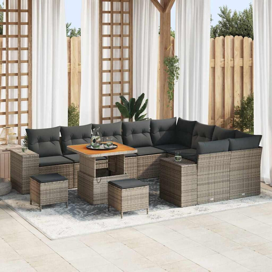 vidaXL Tuin Sofa Set met kussen 12 pcs Grijs poly rattan afbeelding 1
