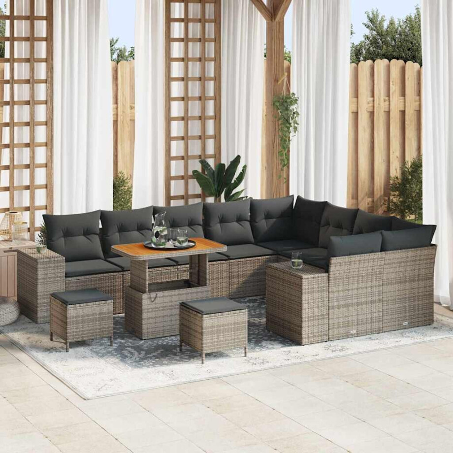 vidaXL Tuin Sofa Set met kussen 12 pcs Grijs poly rattan afbeelding 1