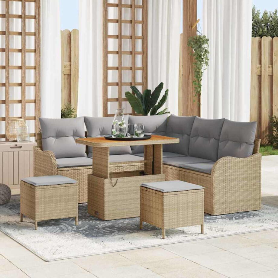 vidaXL Tuin Sofa Set 8 pcs Beige poly rattan afbeelding 1