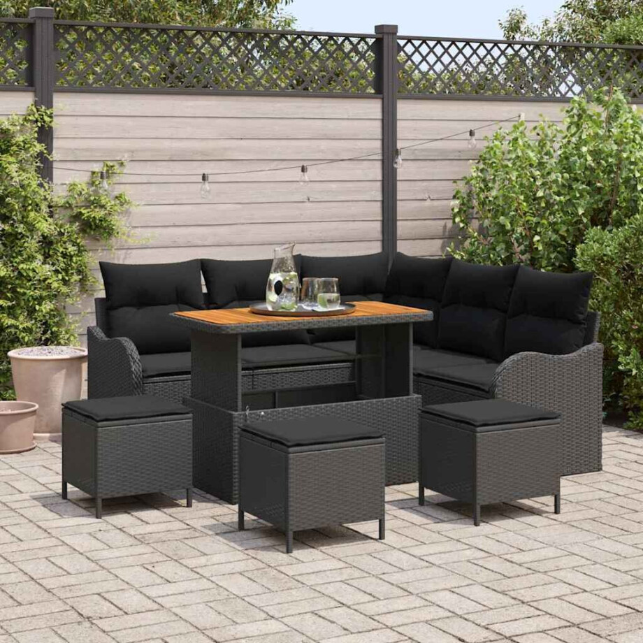 vidaXL Tuin Sofa Set 9 pcs Zwart poly rattan afbeelding 1