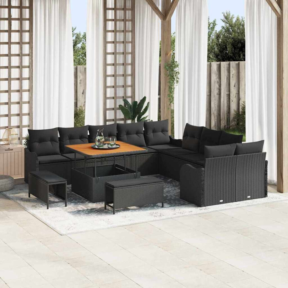 vidaXL Tuin Sofa Set 13 pcs Zwart poly rattan afbeelding 1