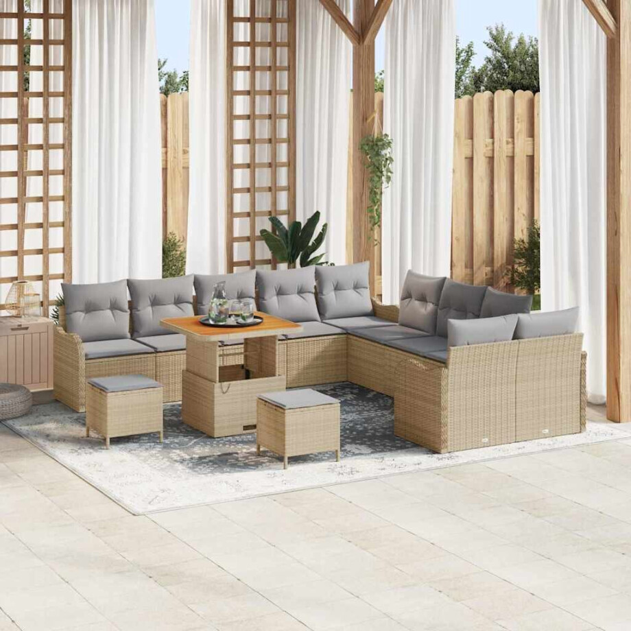 vidaXL Tuin Sofa Set 13 pcs Beige poly rattan afbeelding 1