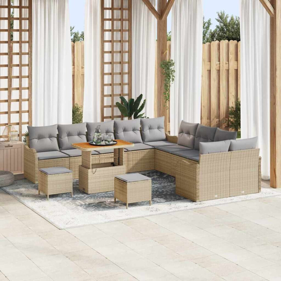 vidaXL Tuin Sofa Set 13 pcs Beige poly rattan afbeelding 1