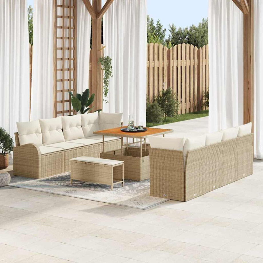 vidaXL Tuin Sofa Set met kussen 11 pcs Beige Poly riet afbeelding 1