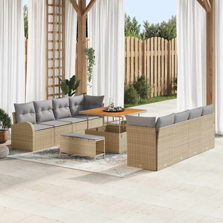 vidaXL Tuin Sofa Set met kussen 11 pcs Beige Poly riet afbeelding 1