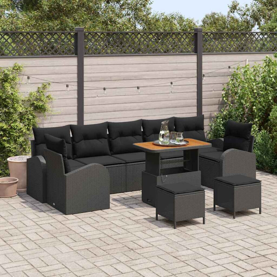 vidaXL Tuin Sofa Set met kussen 10 pcs Zwart Poly riet afbeelding 1