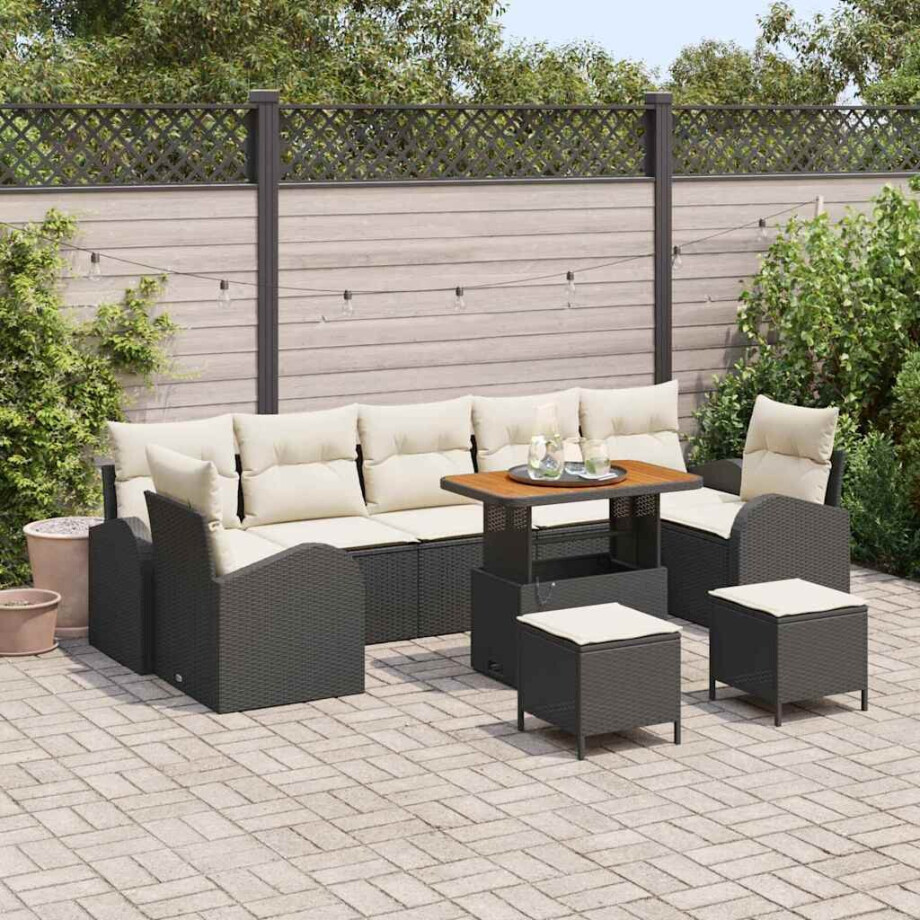 vidaXL Tuin Sofa Set met kussen 10 pcs Zwart Poly riet afbeelding 1