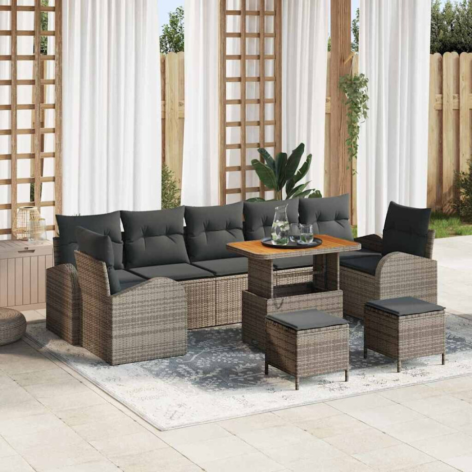 vidaXL Tuin Sofa Set met kussen 10 pcs Grijs Poly riet afbeelding 1
